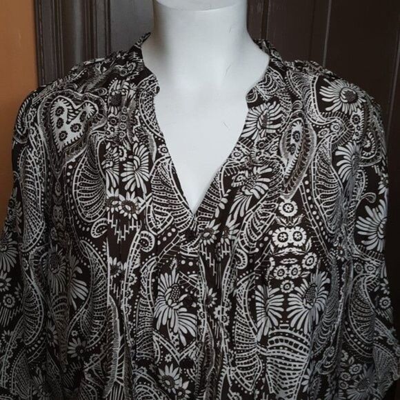 Denim 24/7 Women's V-Neck Brown Polyester Motif Blouse/Top size 24W - Picture 1 of 12